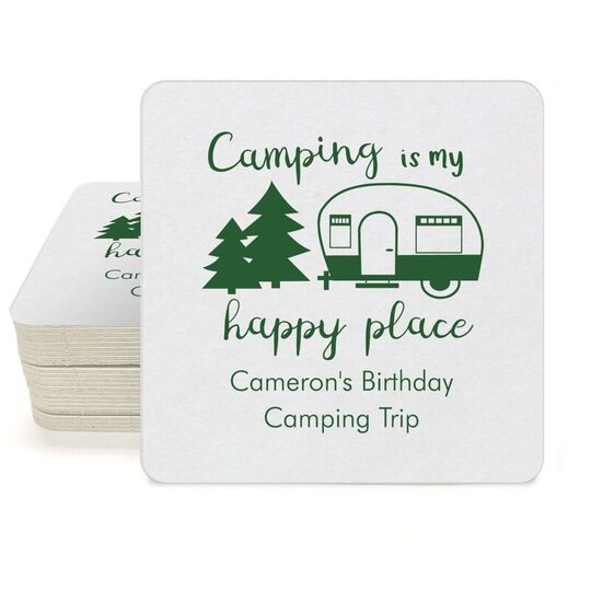 Camping Is My Happy Place Square Coasters